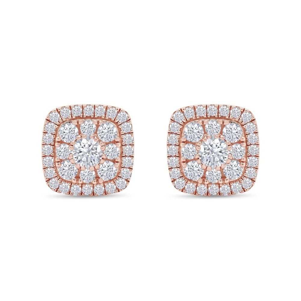 1 1/4 Carat Round Cut Diamond Cushion Frame Halo Cluster Stud Earrings